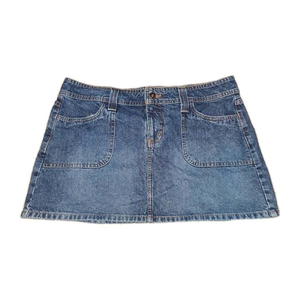 VTG Y2K L.e.i. Denim Micro Mini Skirt size 15 Blue demin Low Rise 90s Preppy